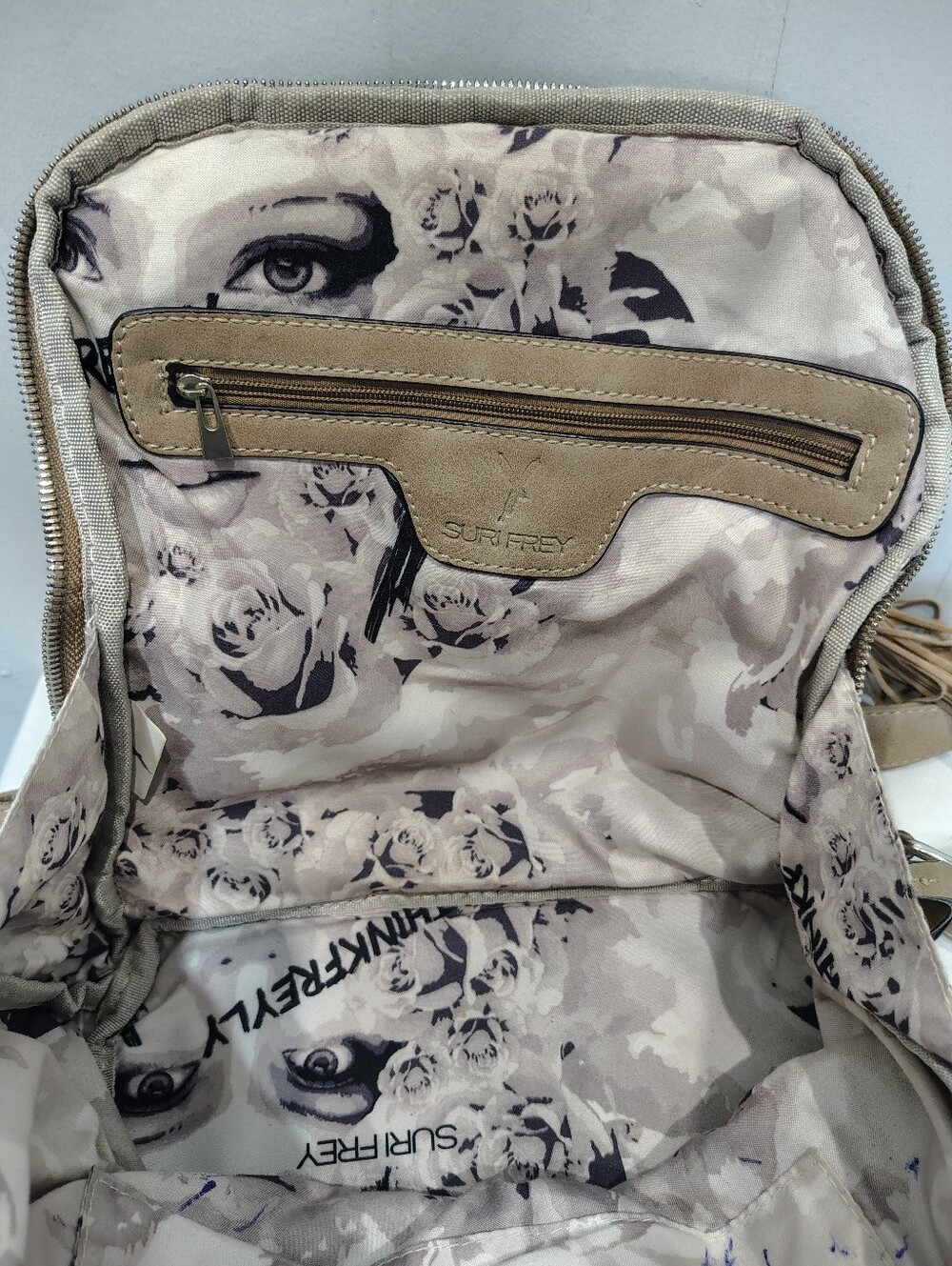 Suri Frey Romy Backpack Purse in Light Beige Large 13x13 Vegan Leather - Picture 8 of 12